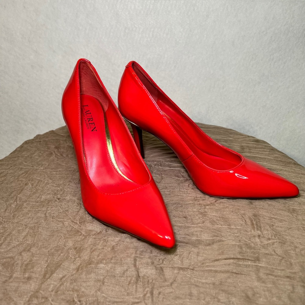 Lauren Ralph Lauren Red Patent Pointed Toe Sexy Chic Stiletto Pumps Heels 8.5B